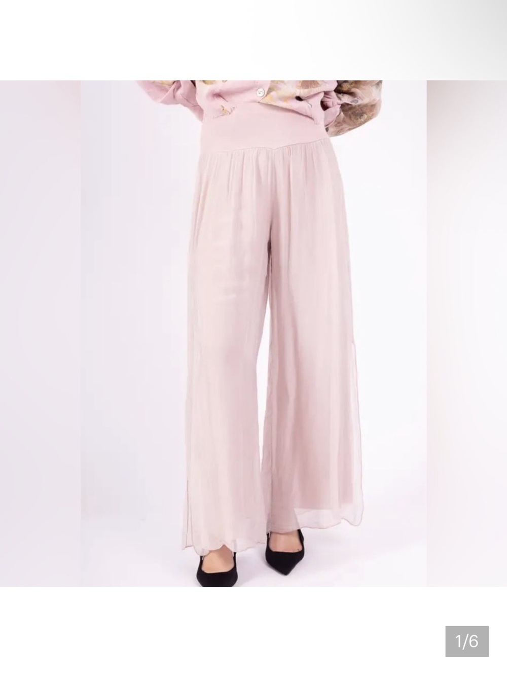 Wide Leg Chiffon silk blend Pants in Blush Pink